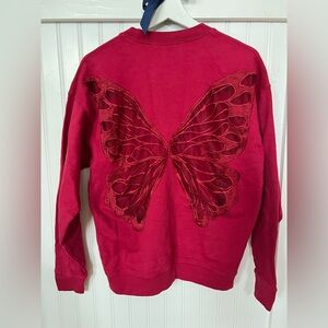 Tricia Fix Exclusive Butterfly Crewneck Sweatshirt in Red Raspberry Size XS